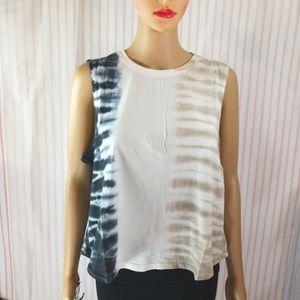 SAGE Collective Tie-Dye Muscle Tank Top Black Tan White Boxy Sleeveless …